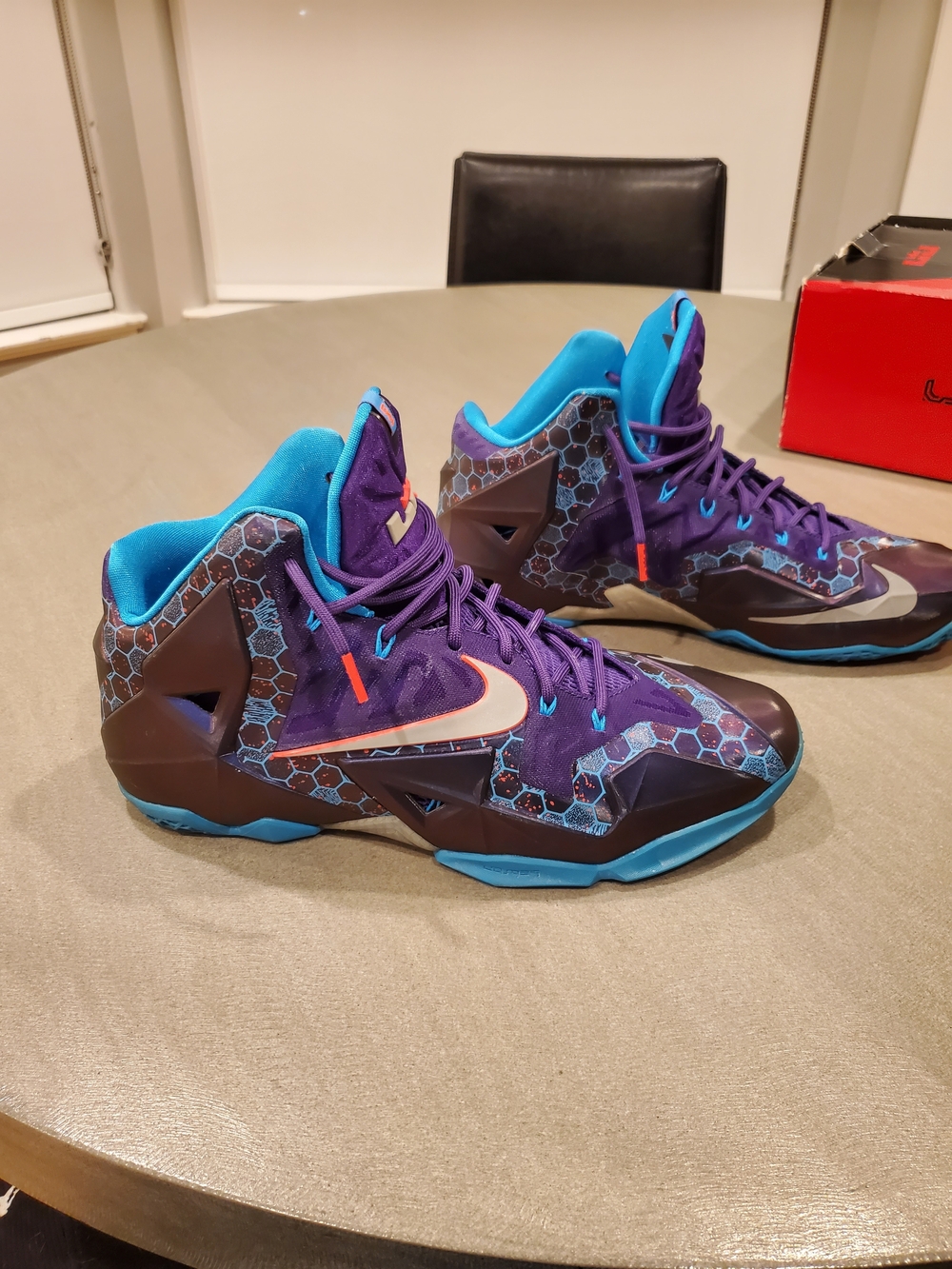 Lebron 11 (Summit Lake Hornets) Nike Purple & Teal Honeycomb Basketball Sneakers